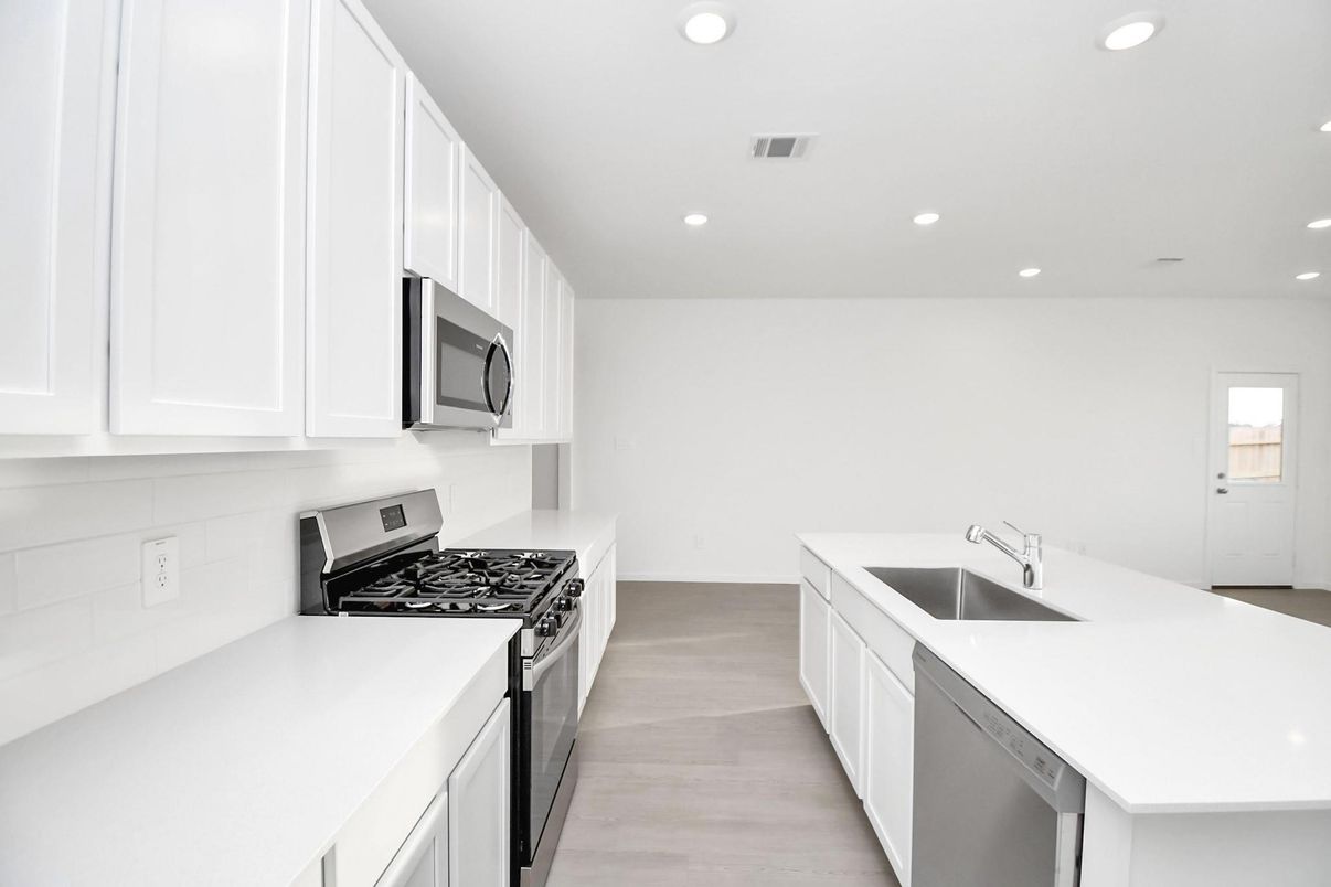 Interior, Kitchen, Recessed Lighting, Wood Texture Flooring