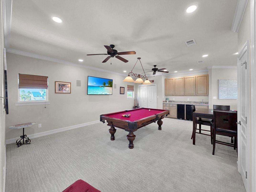 Billiard Table, Game Room, Interior, Pendant Lights, Recessed Lighting