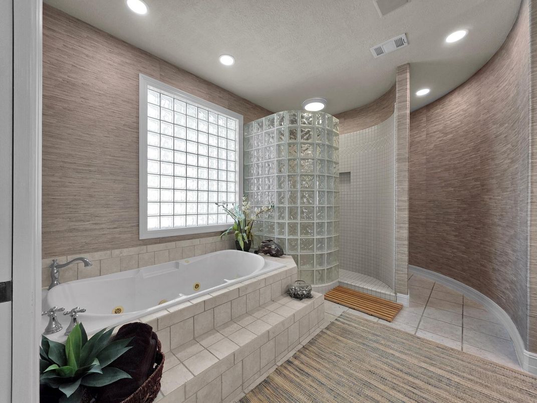 Bathroom, Glass Shower, Interior, Recessed Lighting