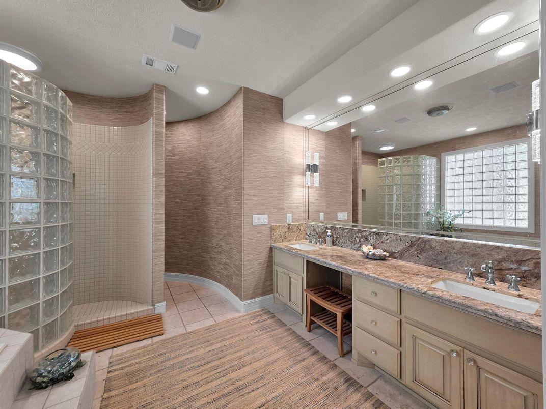 Bathroom, Dual Sink Vanities, Glass Shower, Interior, Recessed Lighting