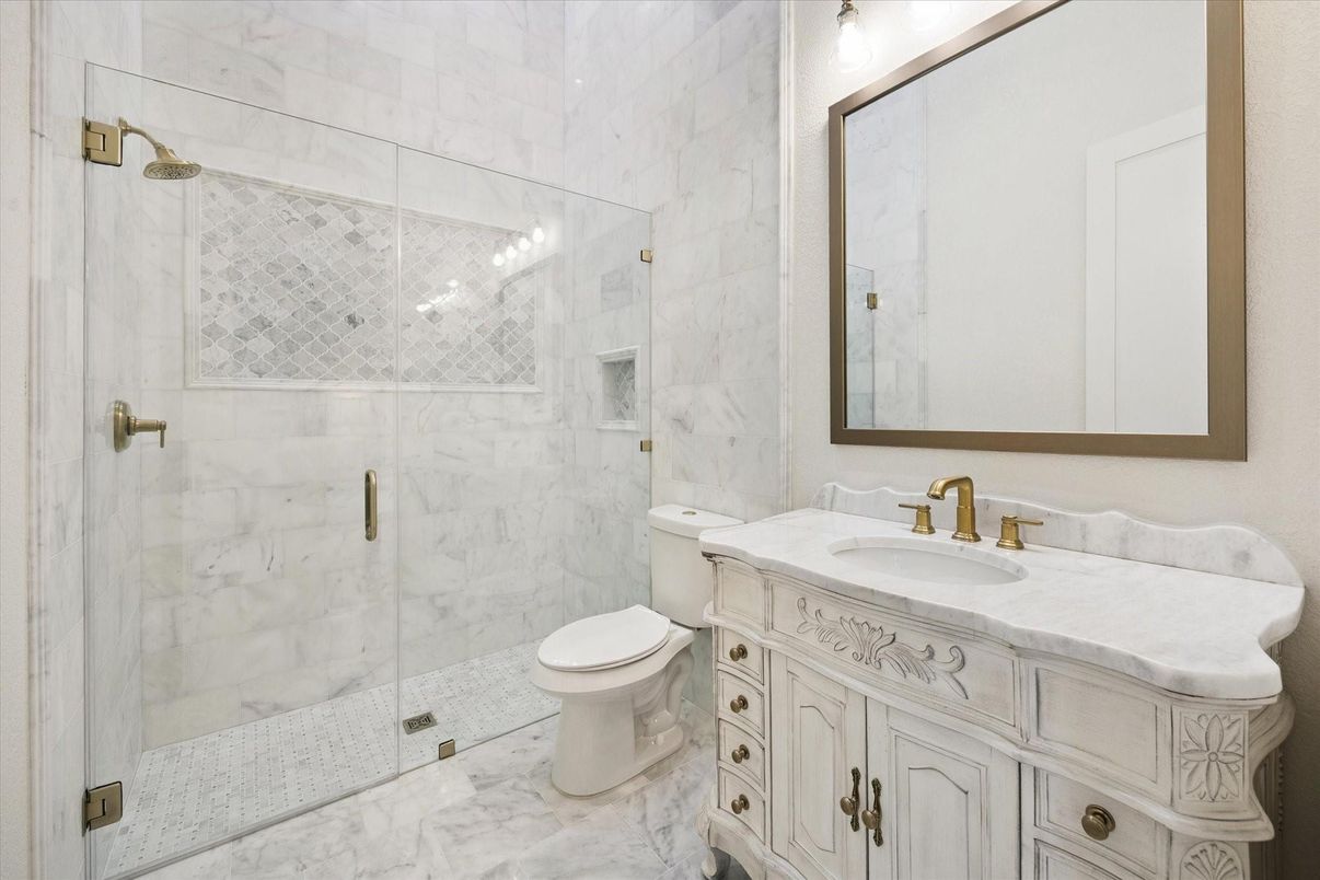 Bathroom, Glass Shower, Interior, Marble, Marble Walls