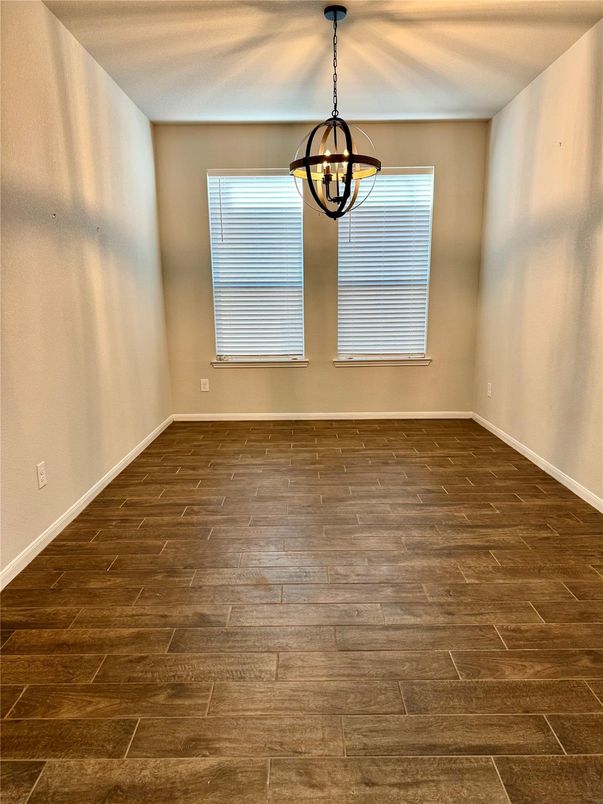 Chandelier, Empty room, Interior, Pendant Lights, Wood Texture Flooring