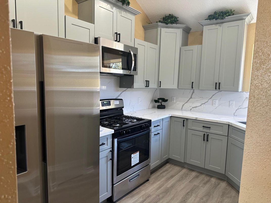 Interior, Kitchen, Stainless Steel Appliances, Wood Texture Flooring