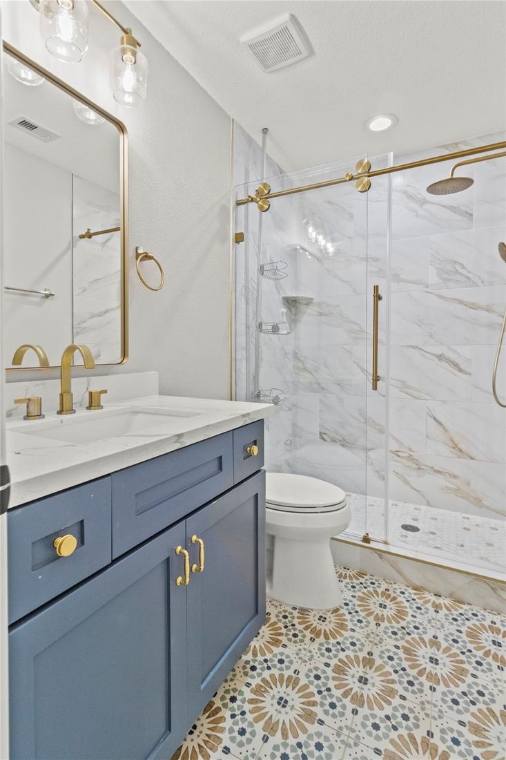 Bathroom, Glass Shower, Interior, Marble Walls, Recessed Lighting