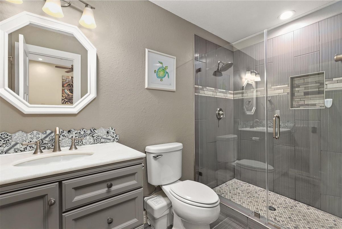 Bathroom, Glass Shower, Interior, Recessed Lighting