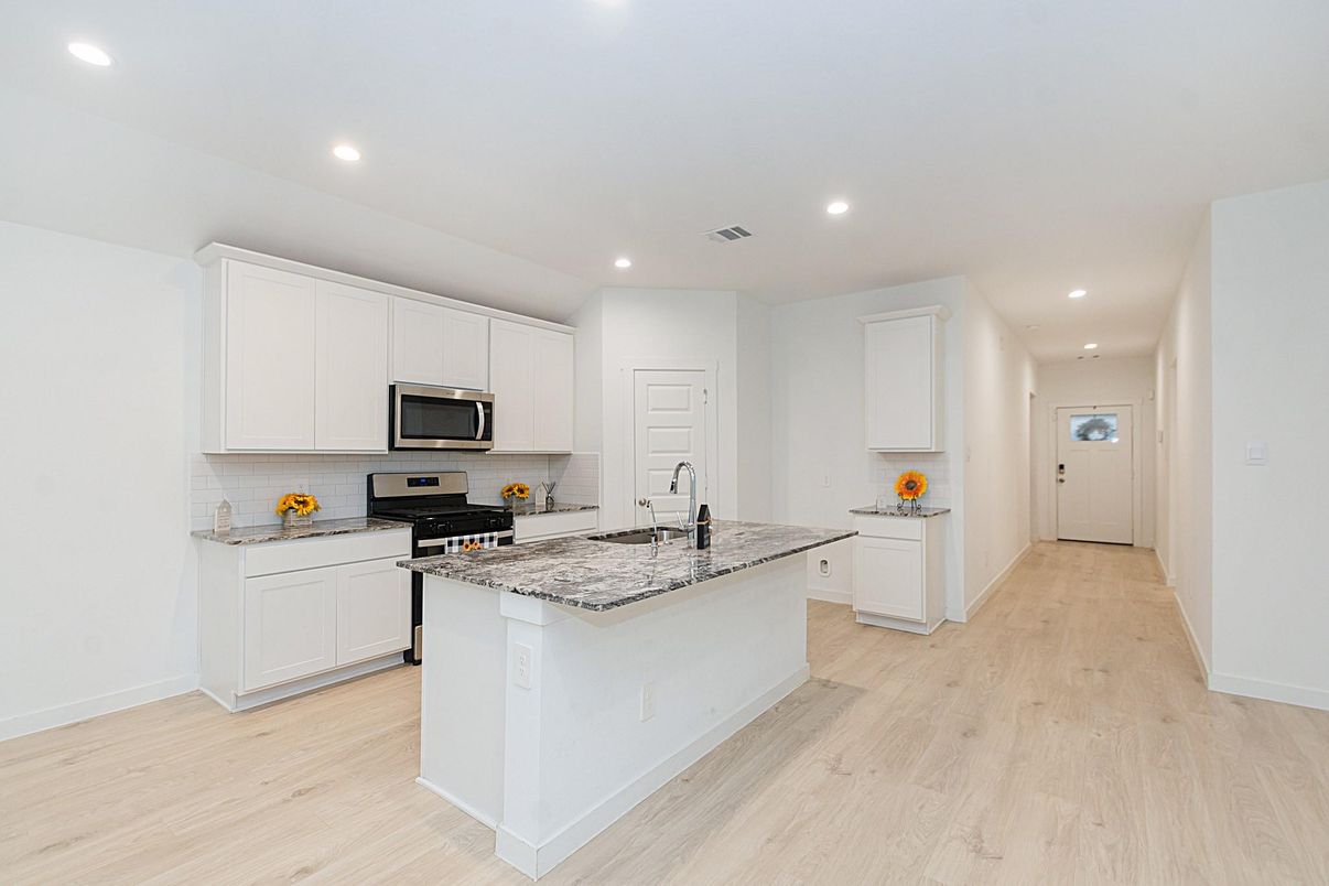 Interior, Kitchen, Recessed Lighting, Wood Texture Flooring