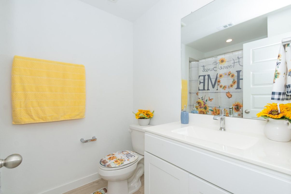 Bathroom, Interior, Recessed Lighting, Wood Texture Flooring