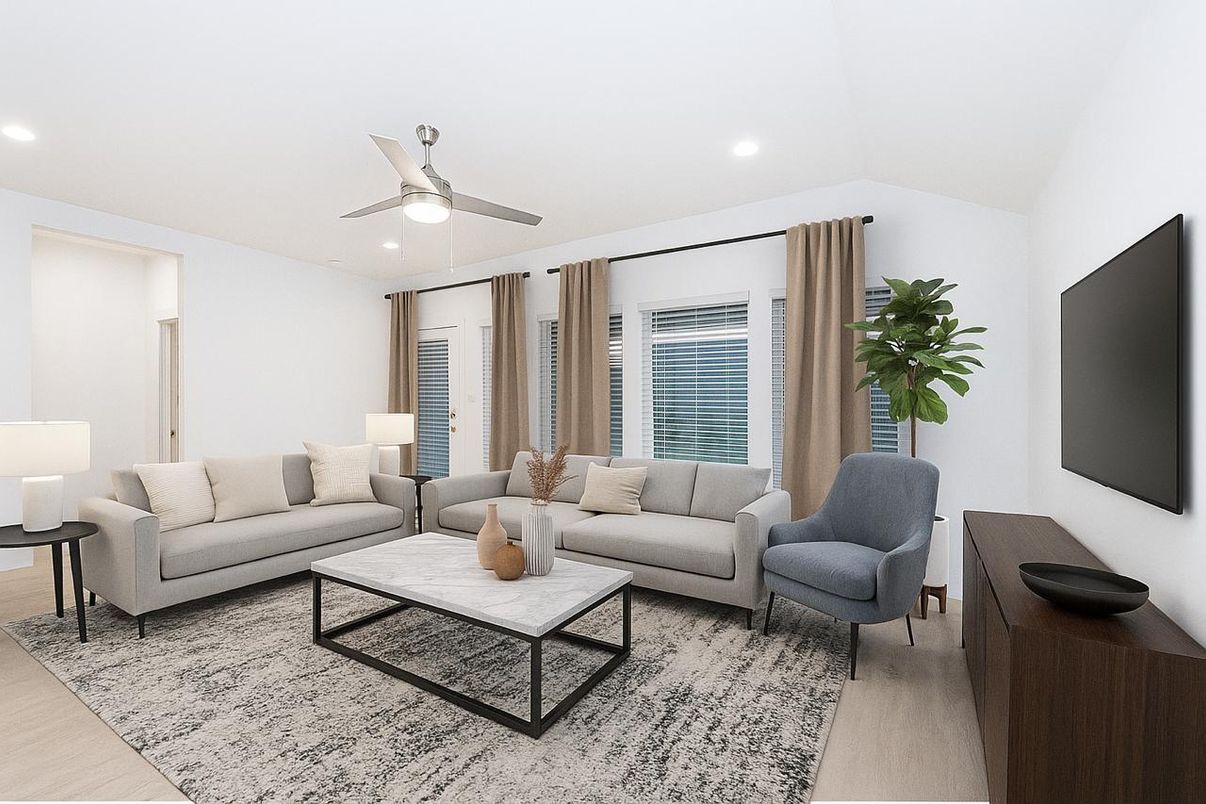 Interior, Living room, Recessed Lighting, Wood Texture Flooring