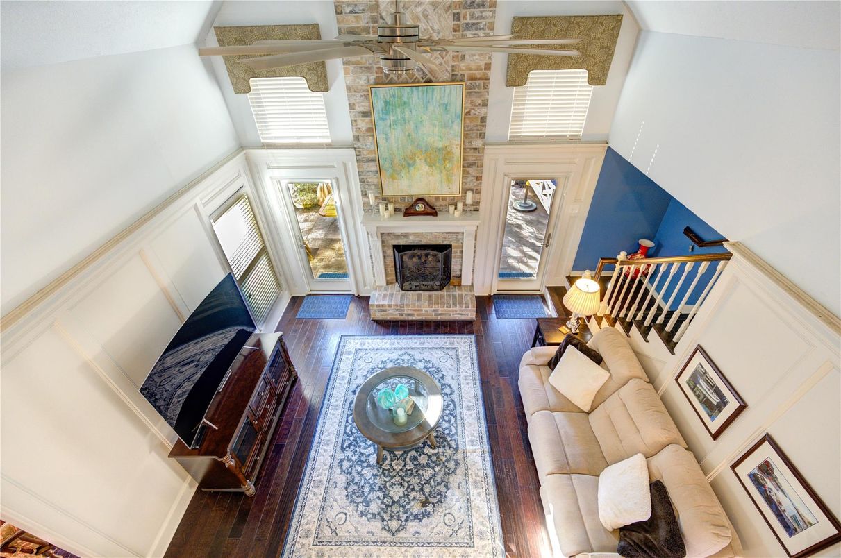 Fireplace, Interior, Living room, Stone Walls, Wood Texture Flooring