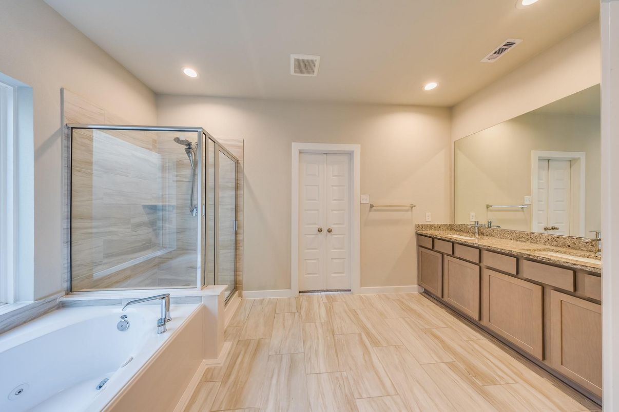 Bathroom, Dual Sink Vanities, Glass Shower, Interior, Recessed Lighting