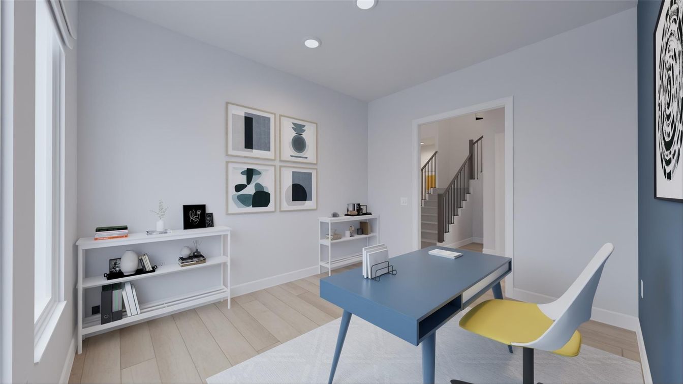 Home Office, Interior, Recessed Lighting, Wood Texture Flooring