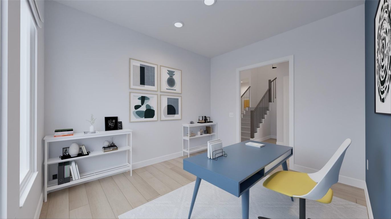 Home Office, Interior, Recessed Lighting, Wood Texture Flooring