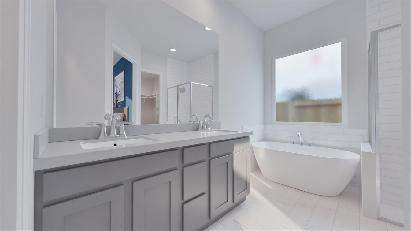 Bathroom, Dual Sink Vanities, Free Standing Baths, Interior, Recessed Lighting