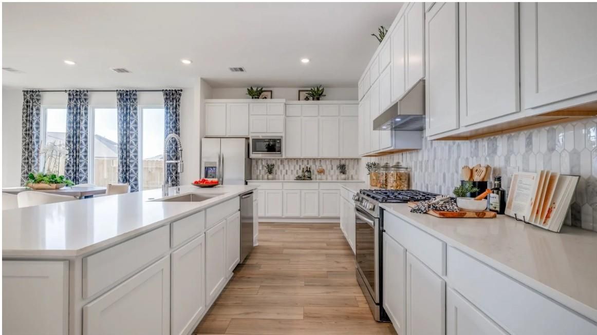 Interior, Kitchen, Recessed Lighting, Wood Texture Flooring