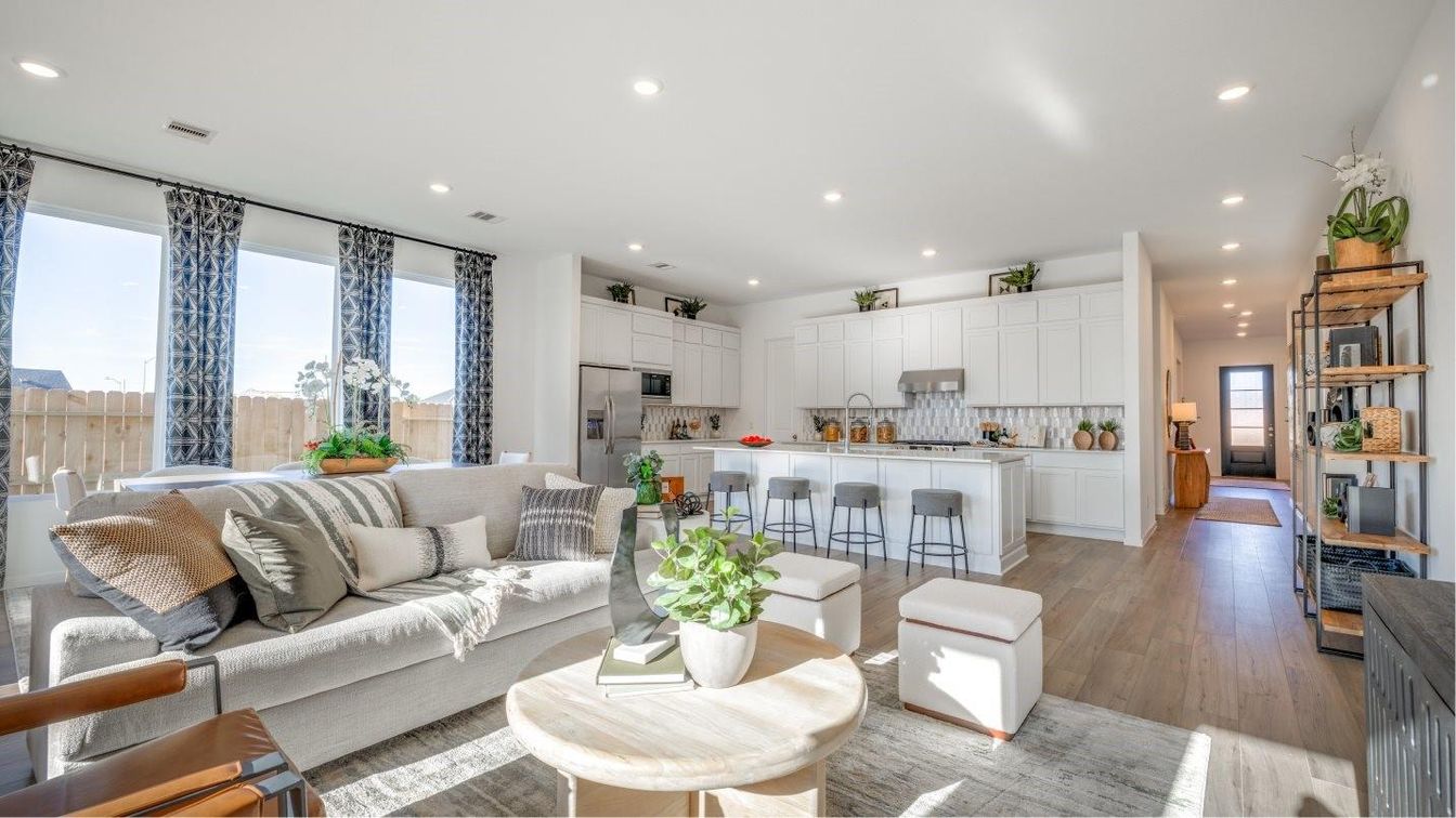 Interior, Kitchen, Living room, Recessed Lighting, Stainless Steel Appliances, Wood Texture Flooring