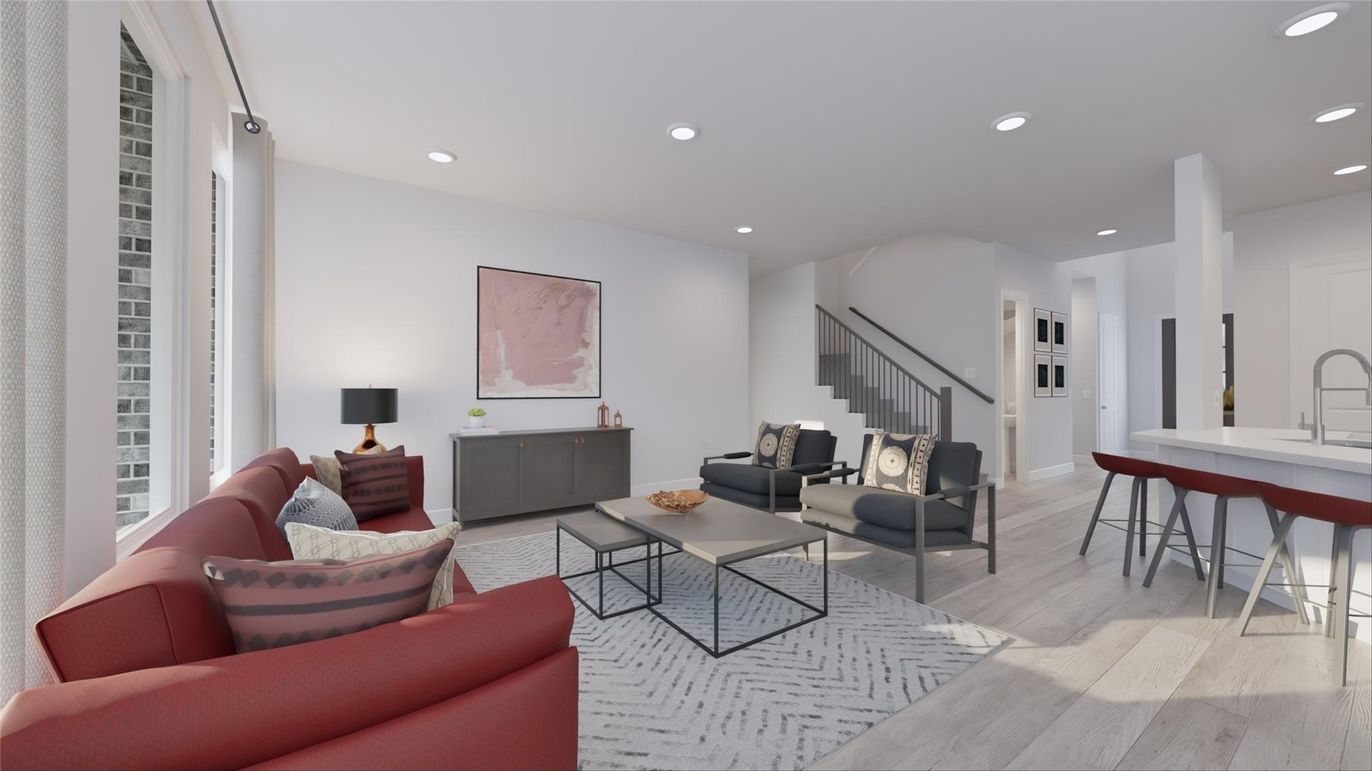 Interior, Living room, Recessed Lighting, Wood Texture Flooring