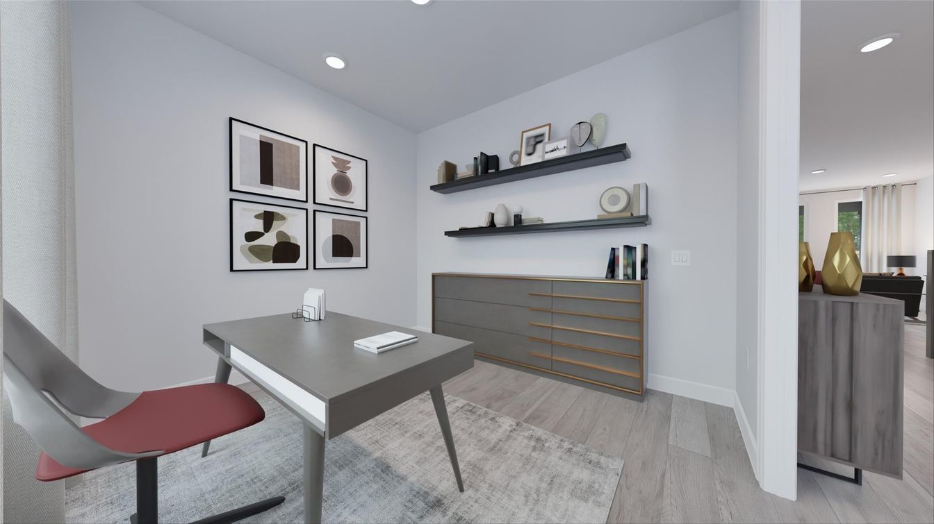 Home Office, Interior, Recessed Lighting, Wood Texture Flooring