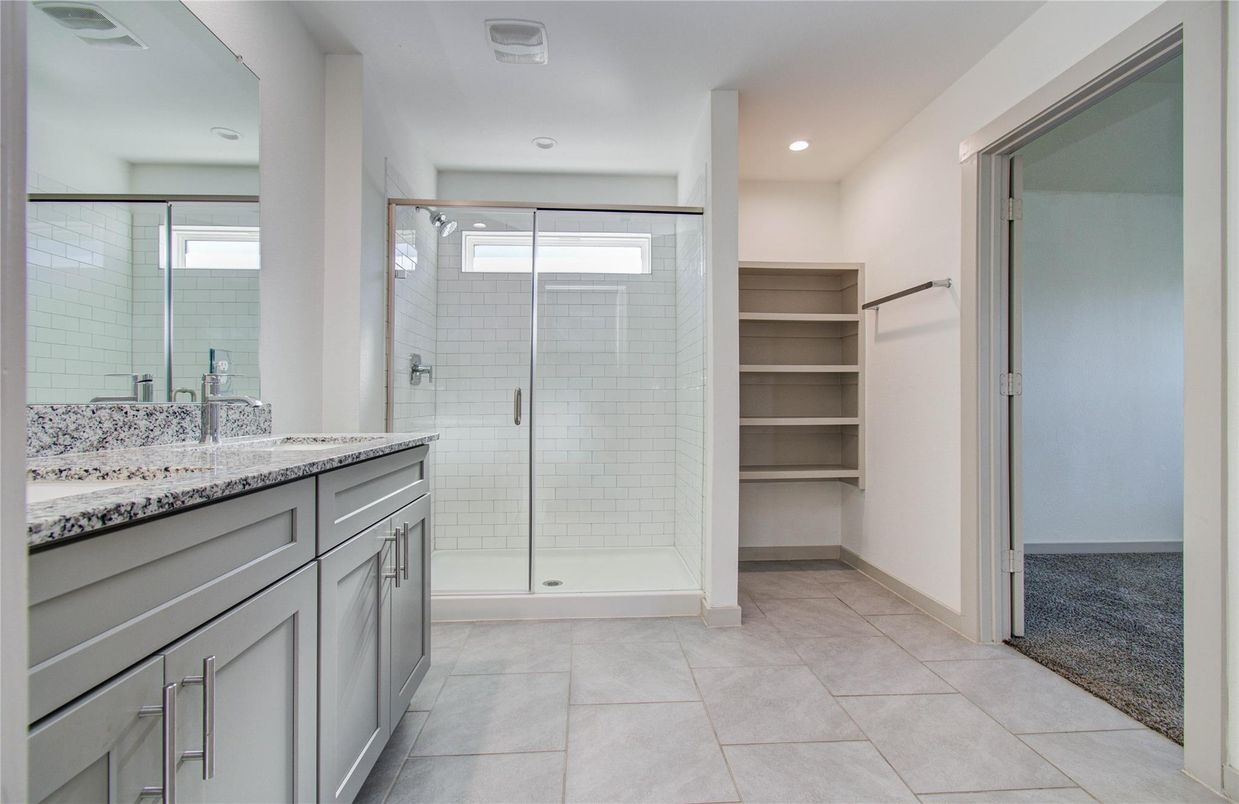 Bathroom, Dual Sink Vanities, Glass Shower, Interior, Recessed Lighting