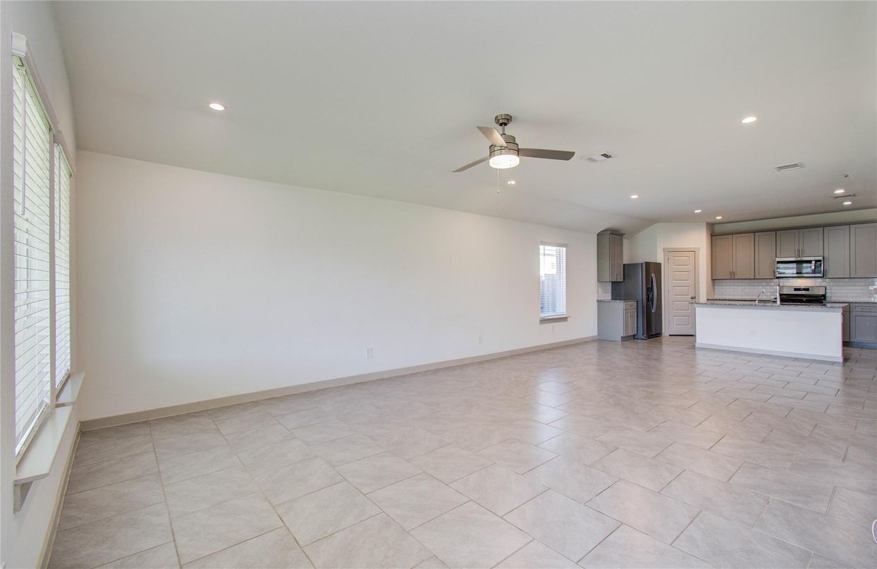 Empty room, Interior, Kitchen, Recessed Lighting, Stainless Steel Appliances