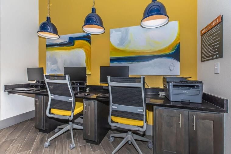 Home Office, Interior, Pendant Lights, Wood Texture Flooring