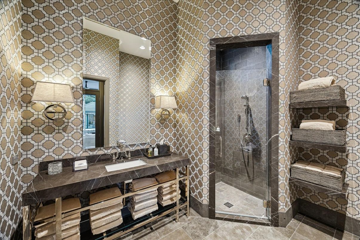 Bathroom, Glass Shower, Interior, Recessed Lighting