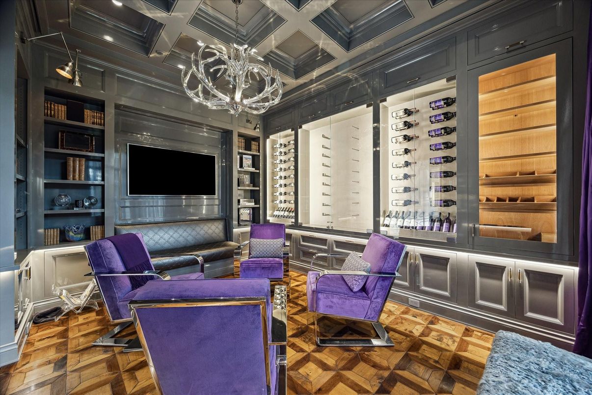 Chandelier, Interior, Living room, Recessed Lighting, Wood Texture Flooring