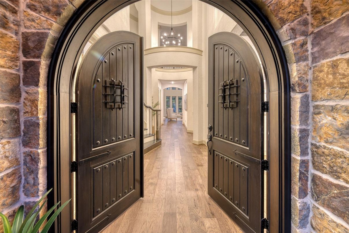 Chandelier, Interior, Pendant Lights, Stone Walls, Wood Texture Flooring