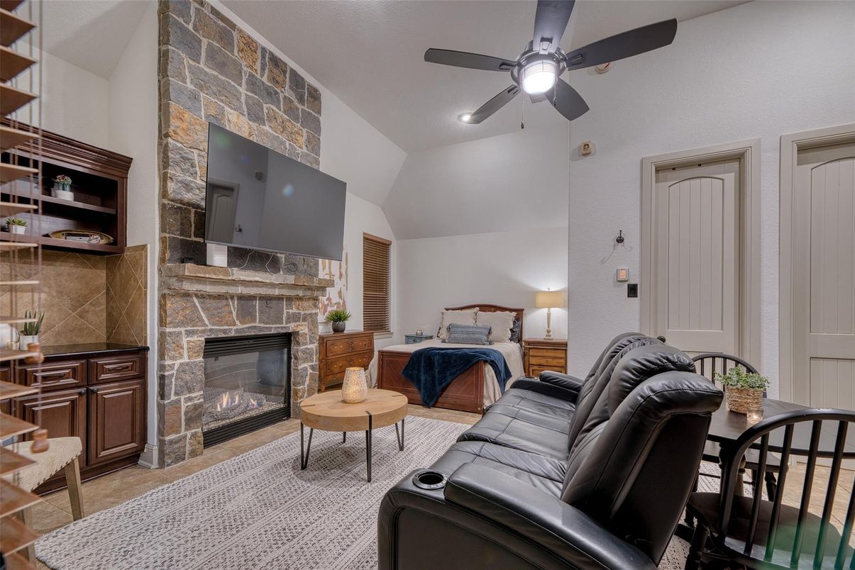 Dining room, Fireplace, Interior, Living room, Stone Walls