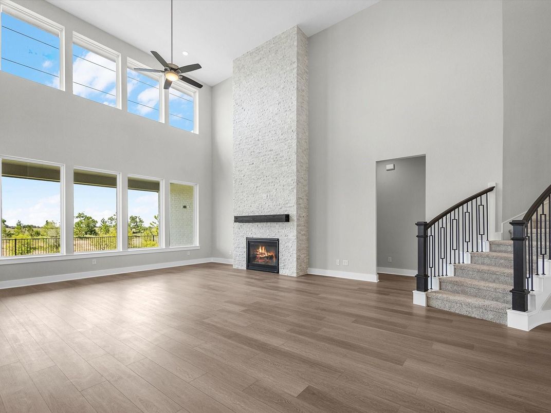 Empty room, Fireplace, Interior, Recessed Lighting, Wood Texture Flooring