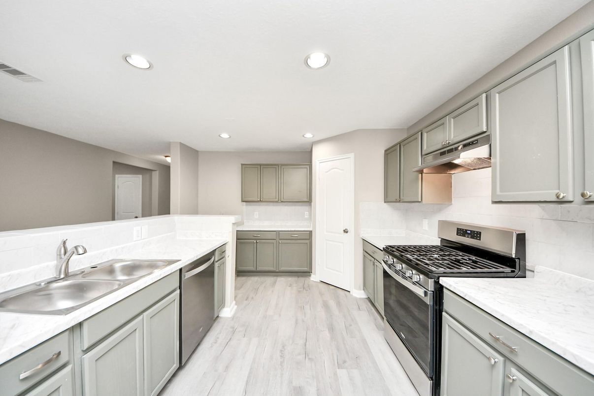 Interior, Kitchen, Recessed Lighting, Wood Texture Flooring