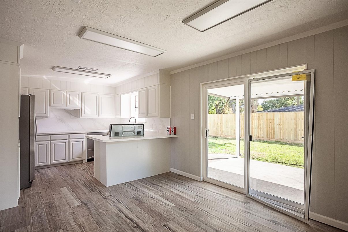 Interior, Kitchen, Marble Walls, Wood Texture Flooring