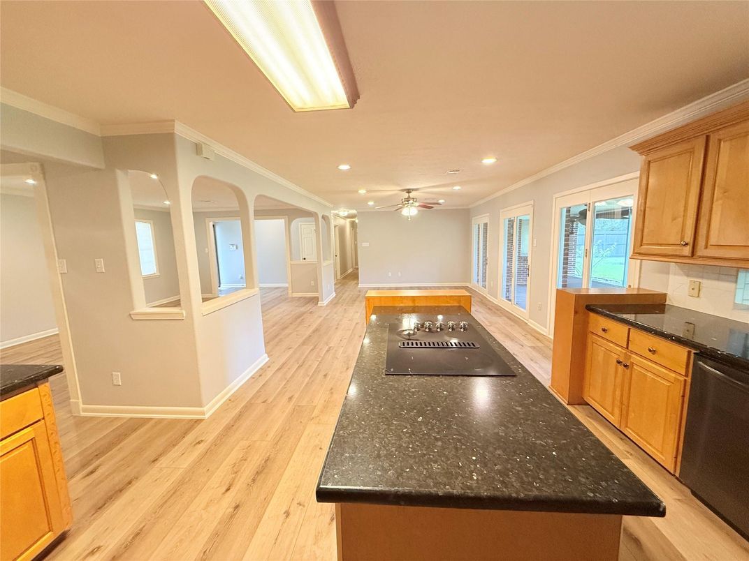 Interior, Kitchen, Recessed Lighting, Wood Texture Flooring