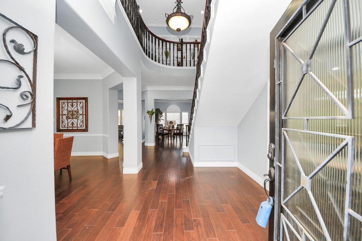 Dining room, Interior, Pendant Lights, Wood Texture Flooring