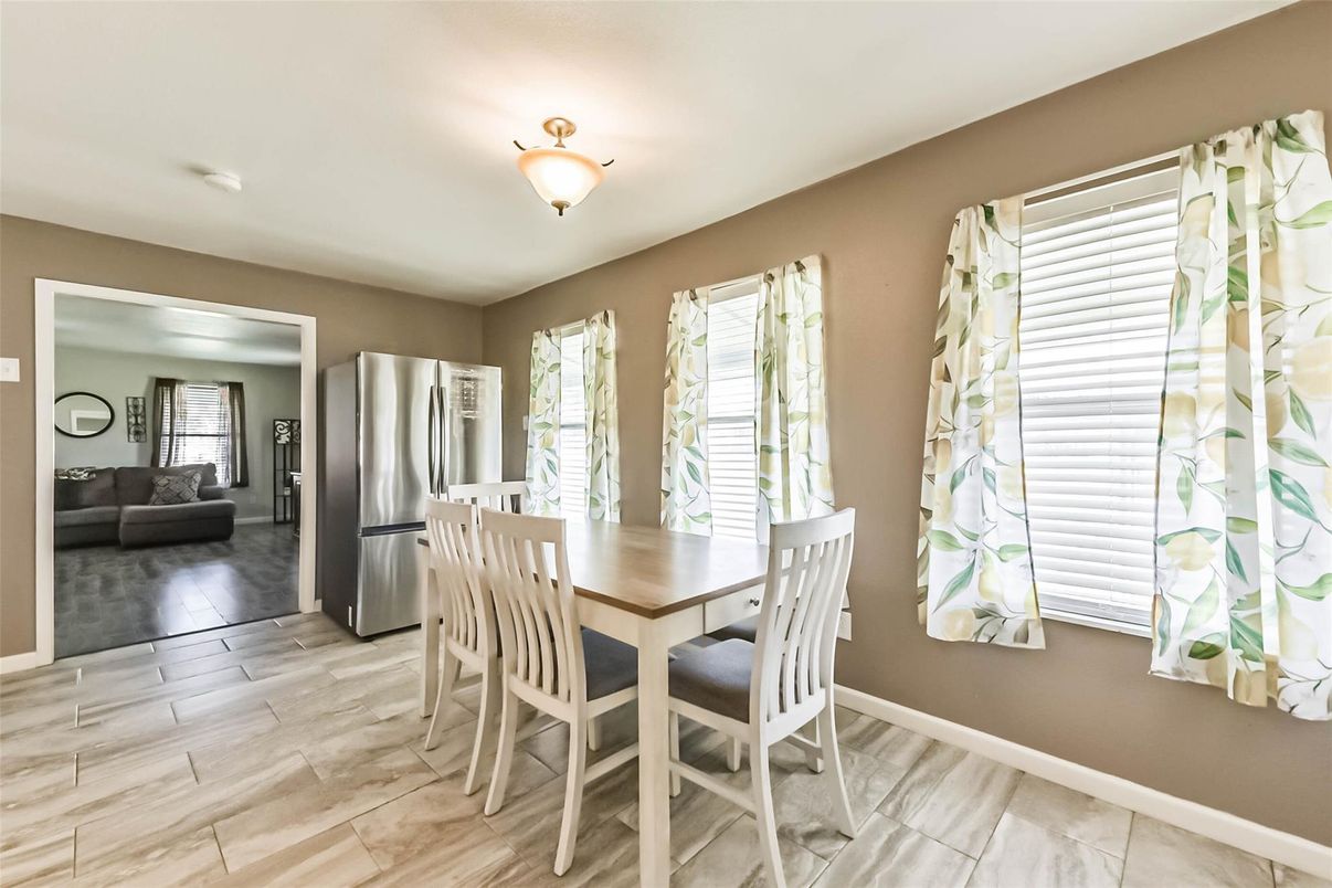 Dining room, Interior, Kitchen, Stainless Steel Appliances, Wood Texture Flooring