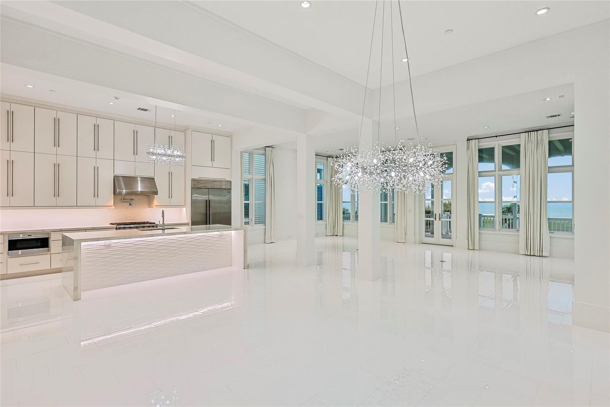 Chandelier, Interior, Kitchen, Pendant Lights, Recessed Lighting, Stainless Steel Appliances, Water