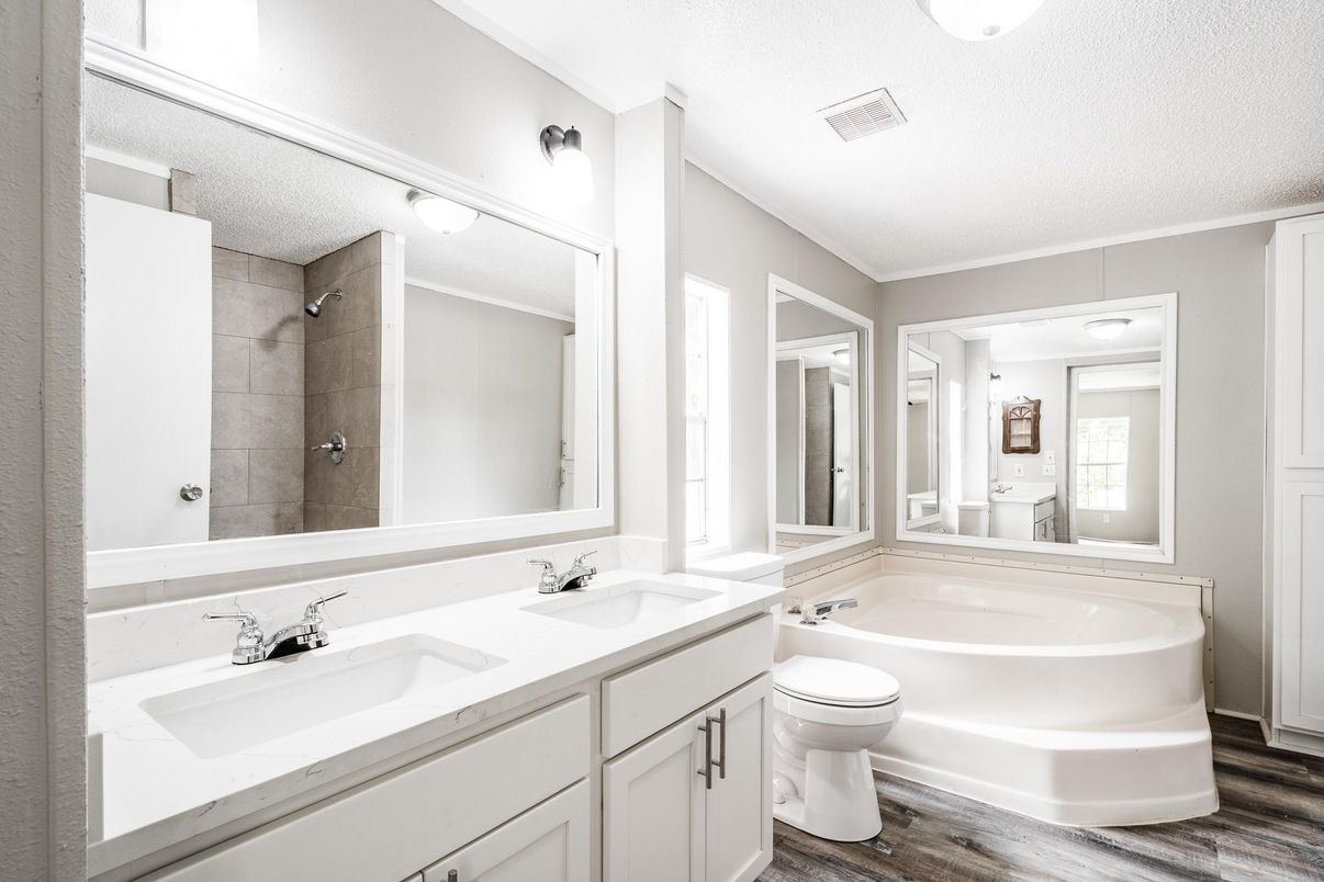 Bathroom, Dual Sink Vanities, Interior, Wood Texture Flooring