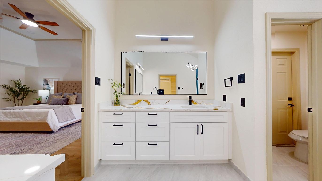 Bathroom, Bedroom, Dual Sink Vanities, Interior, Marble, Wood Texture Flooring