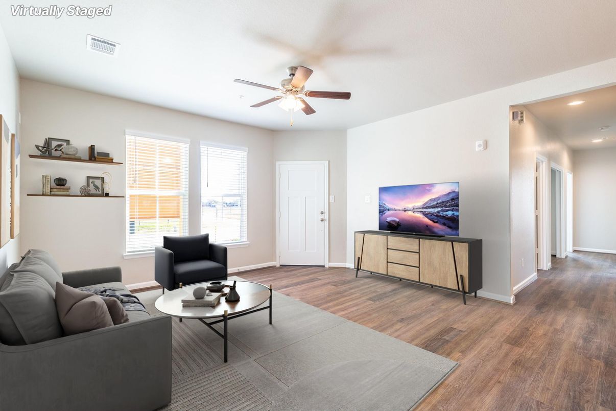 Interior, Living room, Recessed Lighting, Wood Texture Flooring