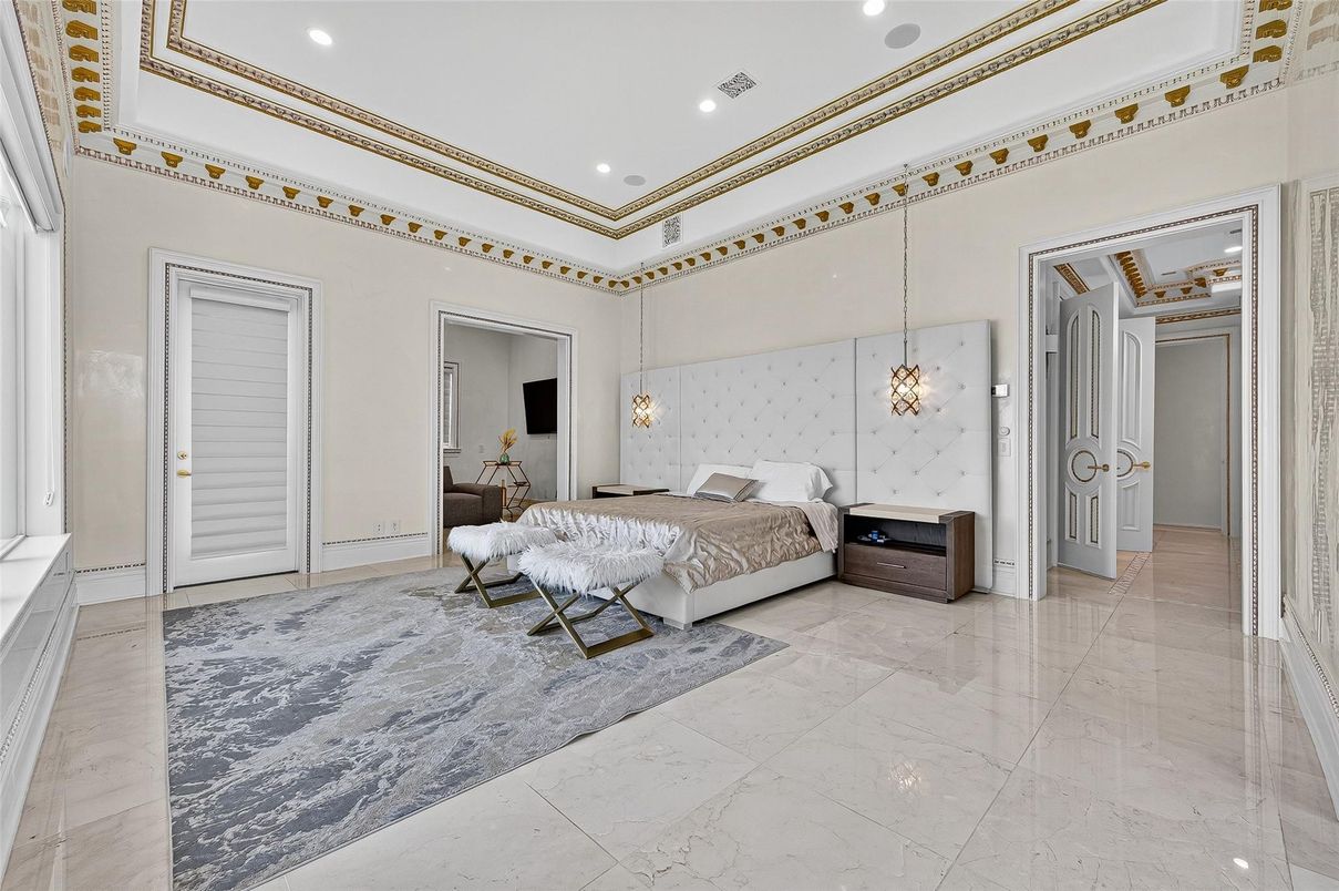 Bedroom, Interior, Marble, Pendant Lights, Recessed Lighting