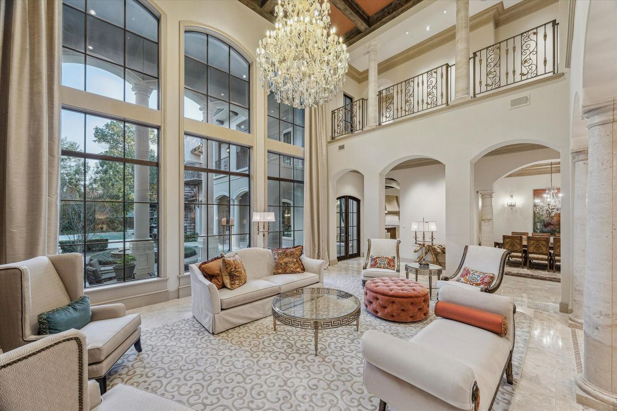 Chandelier, Interior, Living room, Recessed Lighting, Wooden Beams