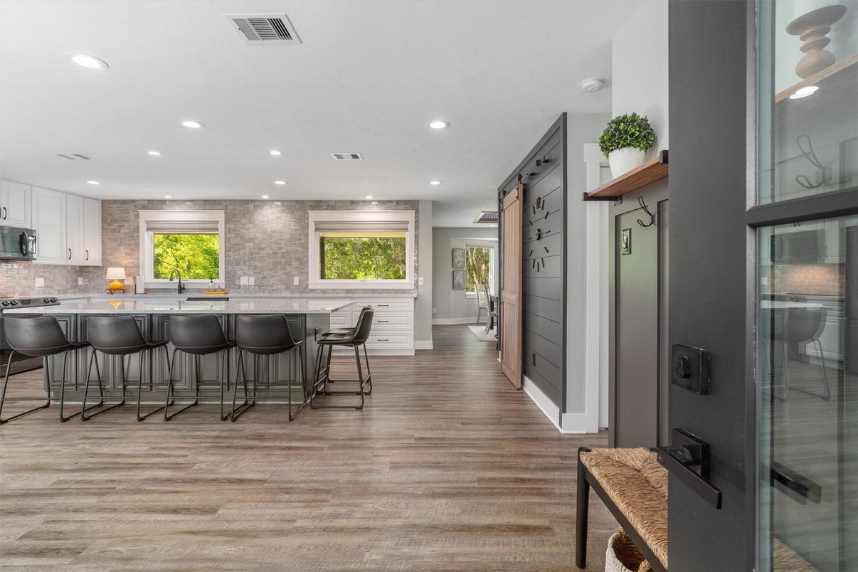Interior, Kitchen, Recessed Lighting, Wood Texture Flooring