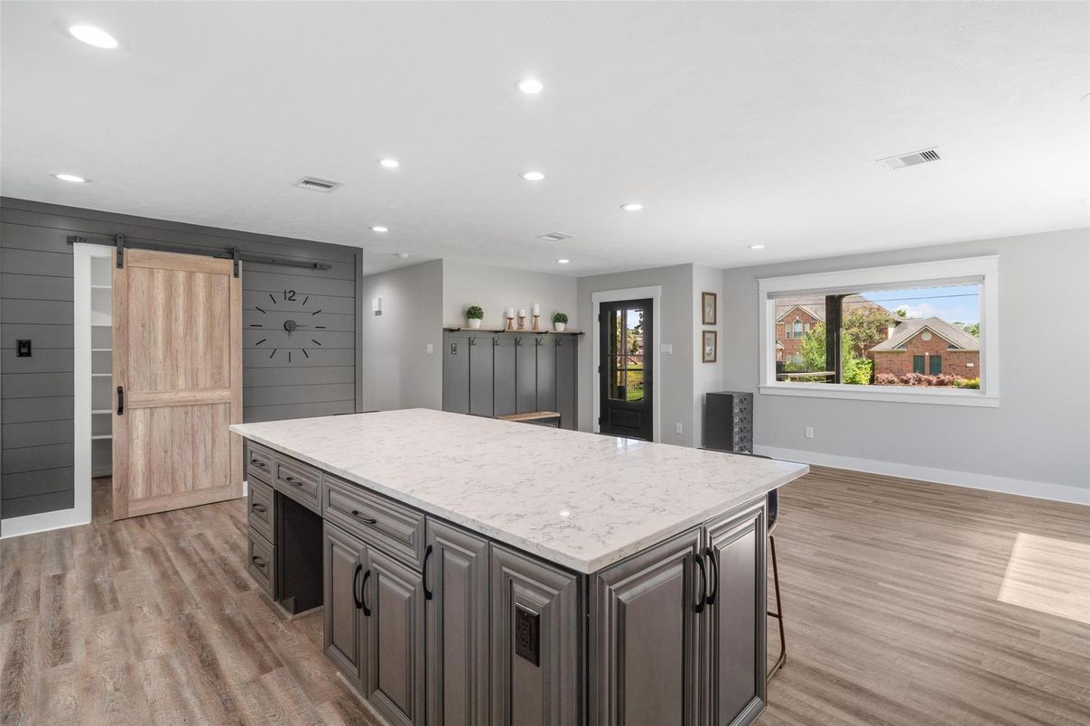 Interior, Kitchen, Recessed Lighting, Wood Texture Flooring
