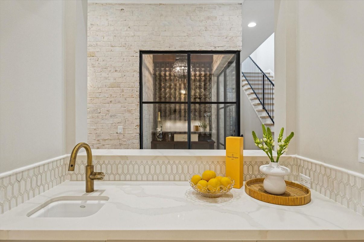 Interior, Kitchen, Recessed Lighting, Stone Walls