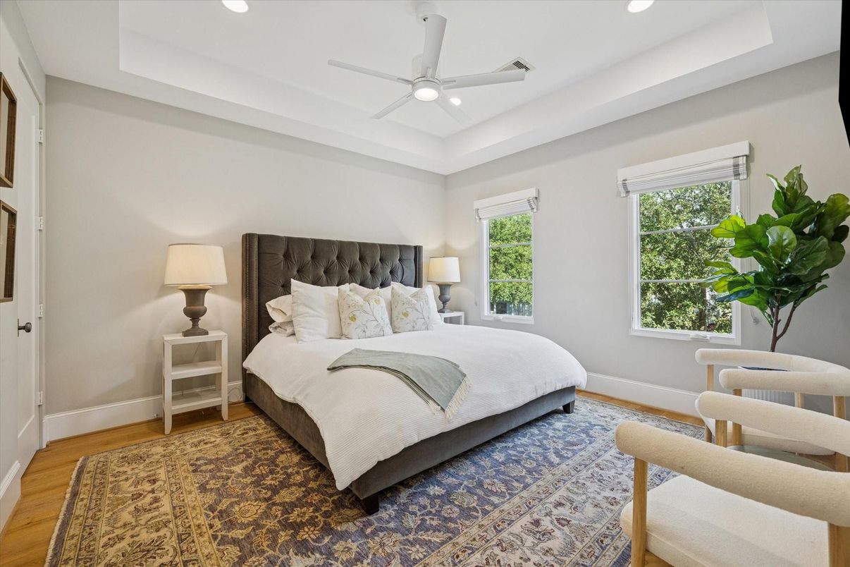 Bedroom, Interior, Recessed Lighting, Wood Texture Flooring