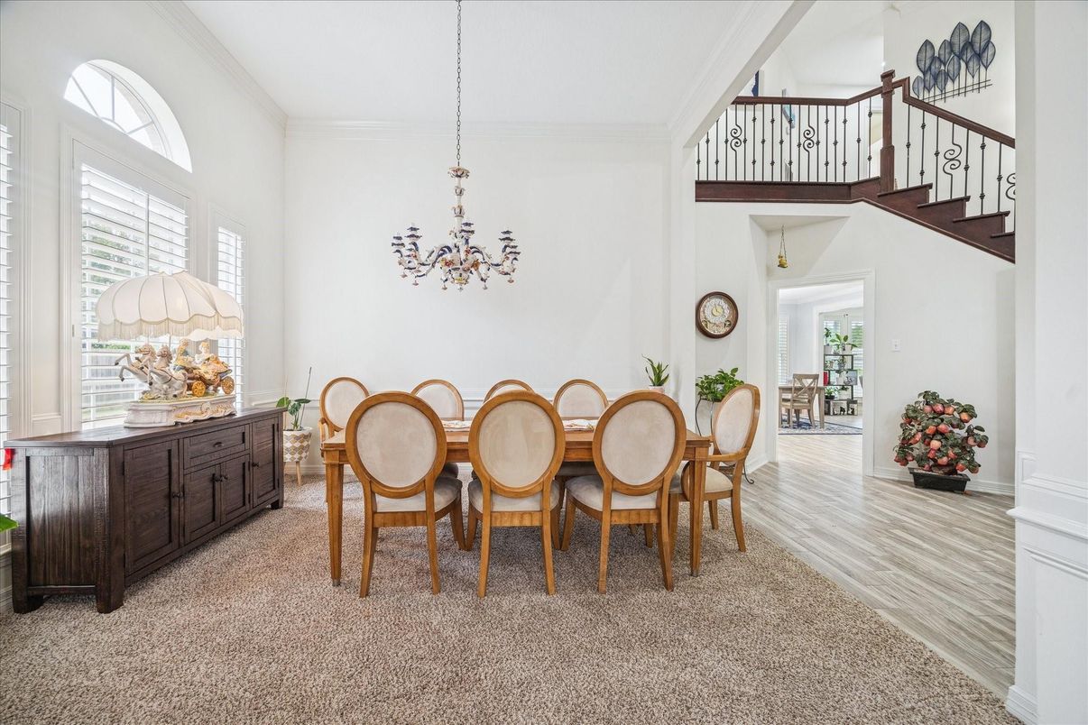 Dining room, Interior, Pendant Lights, Wood Texture Flooring