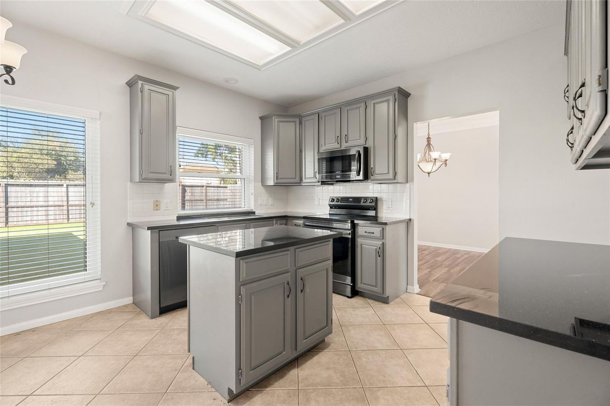 Chandelier, Interior, Kitchen, Stainless Steel Appliances