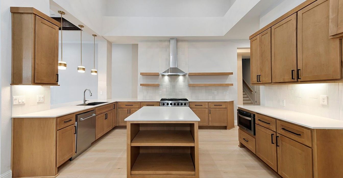 Interior, Kitchen, Pendant Lights, Stainless Steel Appliances, Wood Texture Flooring