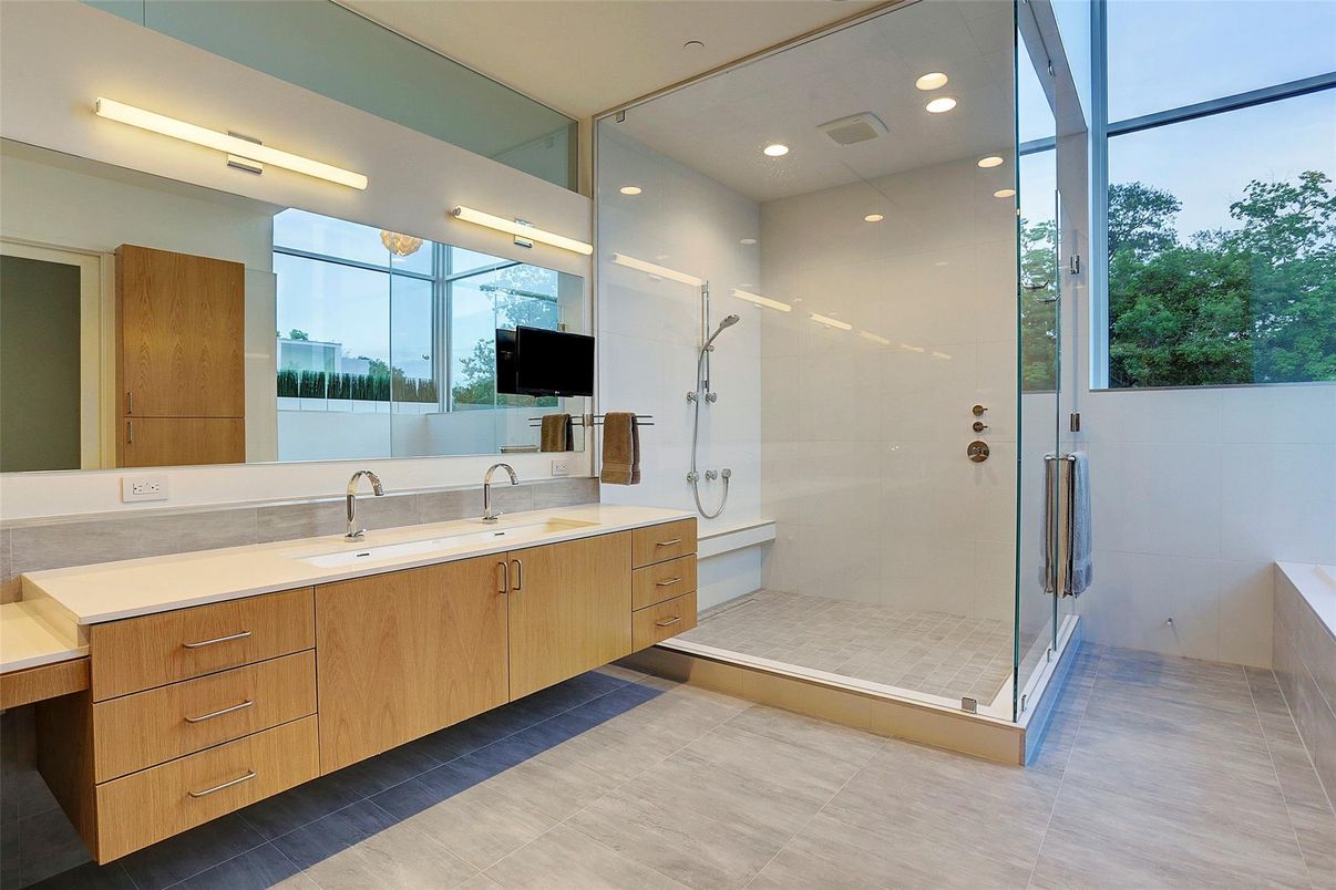 Bathroom, Dual Sink Vanities, Glass Shower, Interior, Recessed Lighting