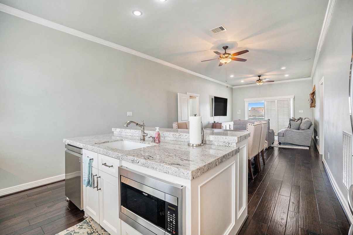 Interior, Kitchen, Recessed Lighting, Wood Texture Flooring
