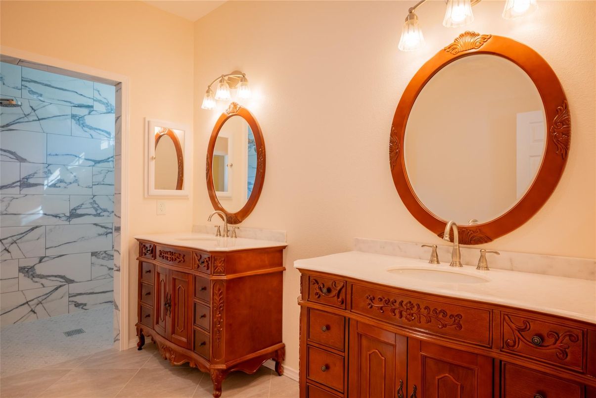 Bathroom, Dual Sink Vanities, Interior, Marble Walls